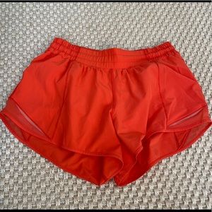 lululemon hotty hot long shorts size 8 orange red